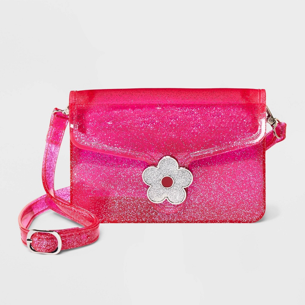 Photos - Travel Accessory Girls' Glitter Flower Jelly Crossbody Bag - Cat & Jack™ Pink