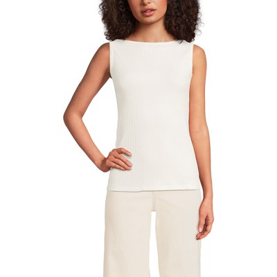 Lands' End Women's Sleeveless Pointelle Rib Boat Neck Tank