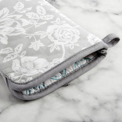 Gray Floral Vine Cotton Oven Mitt Set, 7"x13", 2-Piece