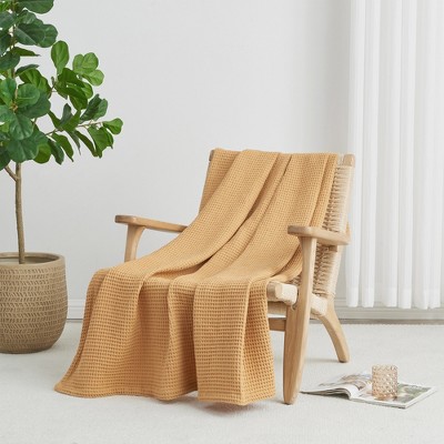 Marigold Cotton Waffle Weave Machine Washable Throw Blanket