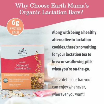 Earth Mama Organic Milkmaid Lactation Bars for Breastfeeding, Chocolate Chip Peanut Butter Cookie - 5ct