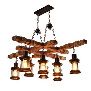 YIYIBYUS 8-Light Vintage Brown Wooden Farmhouse Chandelier - 1 of 4