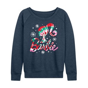 Women's - Barbie - Holidays & Christmas Lightweight French Terry Wide Neck Long Sleeve Shirt - 1 of 4