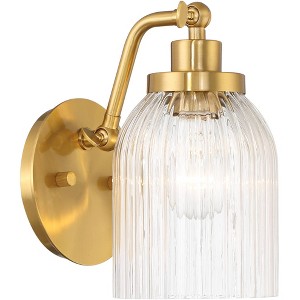 Regency Hill Leyna Modern Wall Light Sconce Antique Brass Hardwire 5 1/4" Fixture Clear Striped Glass for Bedroom Bathroom Home - 1 of 4