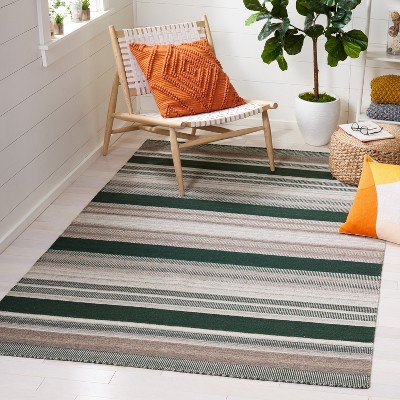 Gray and Green Geometric Wool Flatweave Rug, 3' x 5'
