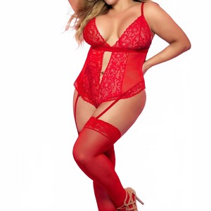 Women's Lacy Teddy Bodysuit - Plus Size - Mapale - 1 of 2