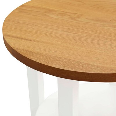 Round Medium Wood and White Oak Accent Table with X-Base