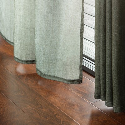Sage Ombre Faux Flax Semi-Sheer Curtain Panels, 52 x 63 Inches, Set of 2