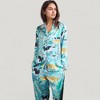 Anna-Kaci Lounge Women's Tropical Bird Print Pajama Set with Long Sleeve Notch Collar Button Down Top and Relaxed Silky Woven Pants - 3 of 4