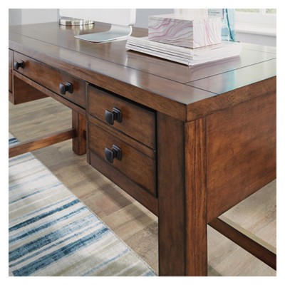 Tahoe Aged Maple Executive Desk with Keyboard Tray and Drawers