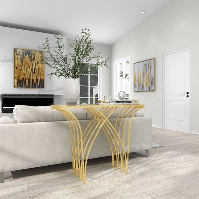 Elegant Gold Metal & Mirrored Glass Art Deco Console Table