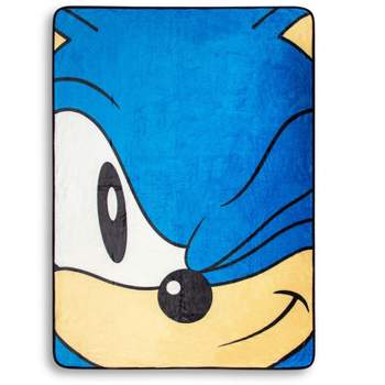 Just Funky Sonic the Hedgehog Face Fleece Throw Blanket | 45 x 60 Inches