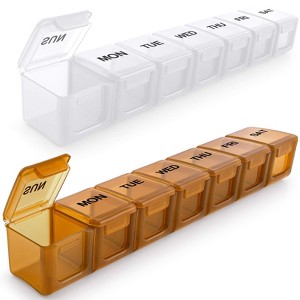 BUG HULL Weekly Pill Organizer, Travel Pill Organizers, 7 Day Pill Box, Medicine Pill Case for Vitamins, Supplements, 2 Packs (Black+White) - 1 of 4