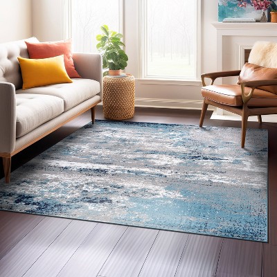 Blue and Beige Abstract Square Area Rug 6'6" x 6'6"