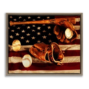 Stupell Industries Vintage American Flag Baseball Photo Floating Frame Canvas Art - 1 of 4