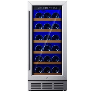 Simzlife 3.2 cu. ft.(30 Bottles) Wine Fridge, Digital Temperature Control&Wood Shelves, Singel/Dual Zone, Stainless Steel, Glass Door, Silver - 1 of 4