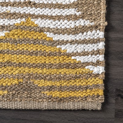 Yellow and Beige Braided Cotton Area Rug