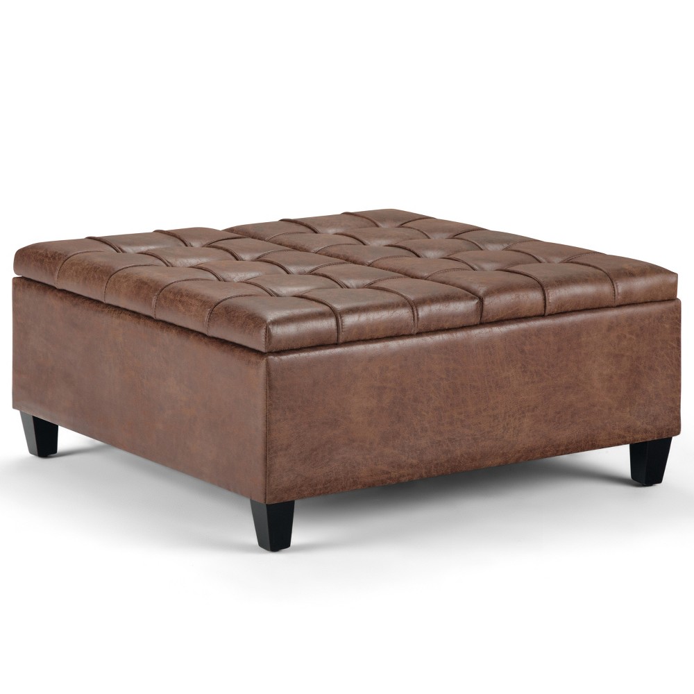 Photos - Pouffe / Bench 36" Elliot Coffee Table Storage Ottoman Faux Leather Distressed Umber Brow