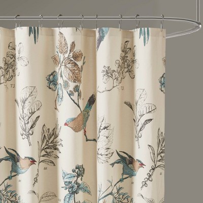 72" Multicolor Cotton Floral Shower Curtain with Birds