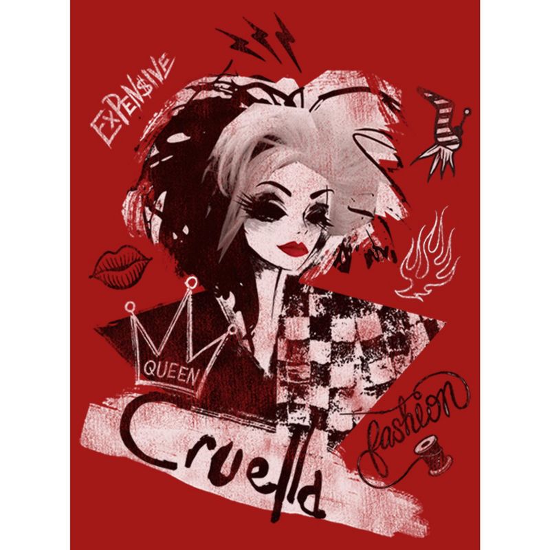 Juniors Womens Cruella Fashion Sketch T-Shirt, 2 of 5