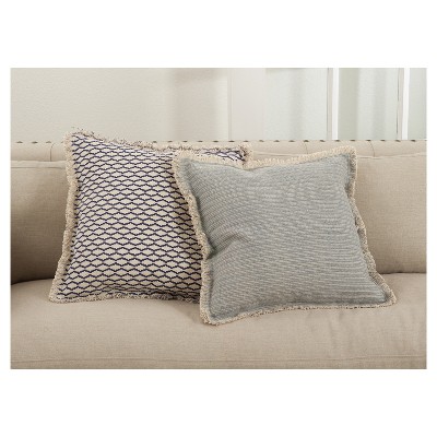 Navy Blue Fringed Moroccan Cotton Square Throw Pillow