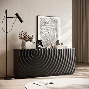 Black Modern Sideboard Buffet Cabinet with 4 Doors, Textured Accent Console Storage Cabinet for Entryway, Dining Room, or Living Room-Tanpinhause - 1 of 4