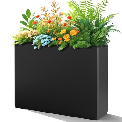 TUYOHW Metal Planter Box, Rectangular Planter Box with Drainage Holes, Large Planters with Removable Shelf for Outdoor Plants, Black