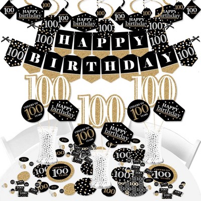 Big Dot of Happiness Adult 100th Birthday - Gold - Birthday Party Supplies - Banner Decoration Kit - Fundle Bundle