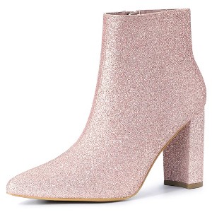 Allegra K Women's Back to College Pointed Toe Chunky Heel Ankle Boots - 1 of 4