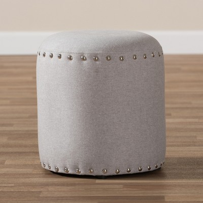 Rosine Light Grey Upholstered Nail Trim Modern Ottoman