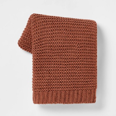 Nep Yarn Knit Throw Blanket Brown - Threshold™