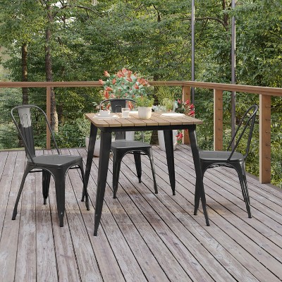 Declan 31.5" Square Brown Poly Resin Top Black Steel Base Dining Table