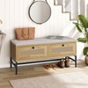 Homhougo Rattan Shoe Bench Entryway Bench with Storage Drawer, Wooden Storage Bench with Linen Seat Cushion Gray - 3 of 4