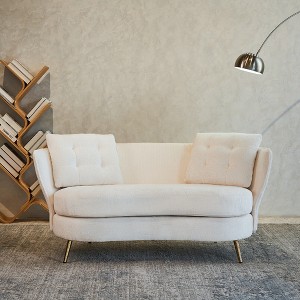 Loveseat Sofa Upholstered Couch with Golden Metal Legs,White/ Yellow/Orange/Blue/Gray/Black/Pink, 4W-ModernLuxe - 1 of 4