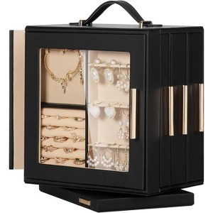 Jewelry Box 360° Rotating, Necklace Earring Organizer with Transparent Window, Mirror, 7 Drawers - 1 of 4