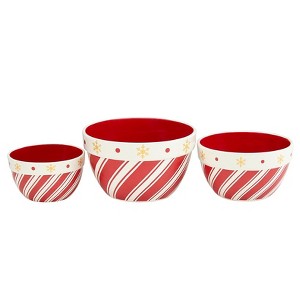 The Lakeside Collection Candy Cane Set of 3 Serving Bowls - 1 of 3