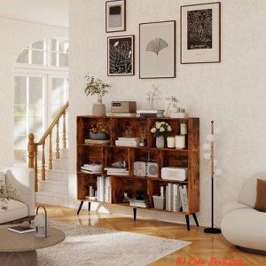 Home Office 10 Cubes Bookshelf, Wooden 3-Tier Open Shelf Bookcase, Freestanding Book Shelf Storage Organizer w/ 5 Iron Legs - 1 of 4