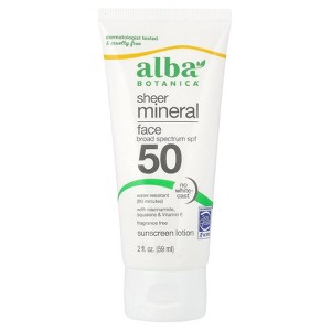Alba Botanica Sheer Mineral Face Sunscreen Lotion, SPF 50, Fragrance Free, 2 fl oz (59 ml) - 1 of 4