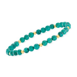 Pure Collection by Ross-Simons 4-4.5mm Turquoise Bead Stretch Bracelet With 14kt Yellow Gold - 1 of 3