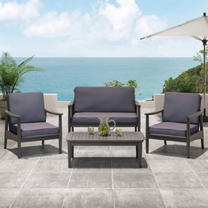 Christopher Knight Home Emmry Outdoor Acacia Wood 4 Seater Chat Set with Cushions - 1 of 4