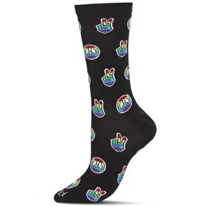 Memoi Peace Out Bamboo Blend Crew Socks Black 9-11 - 1 of 4