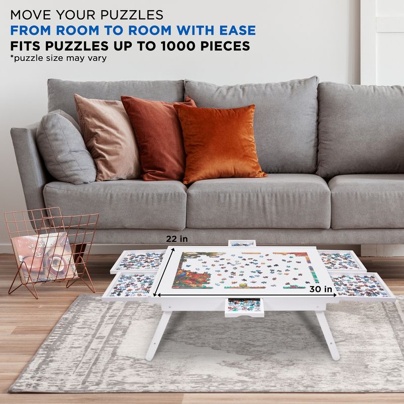 Jumbl 23x31" Jigsaw Puzzle Board Rack w/Legs, Mat & 6 Drawers, 4 of 9