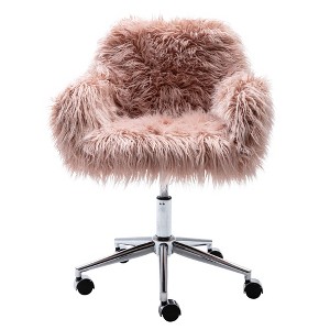 NicBex Adjustable Height Faux Fur Office Chair with Metal Base and Universal Wheels for Home Office Work Study Vanity - 1 of 4