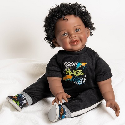 Paradise Galleries Black Reborn Toddler Doll Oh Baby, 22 inch Chunky Baby with Rooted Hair, Baby Boy Doll Gift Set