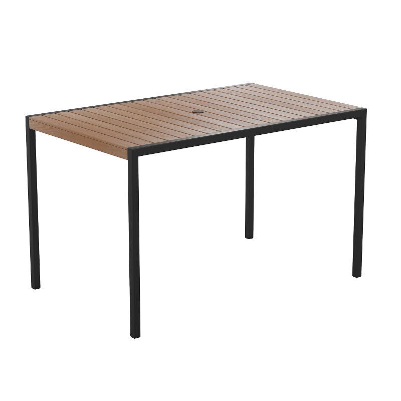 Merrick Lane 30" x 48" Outdoor Dining Table with Faux Teak Poly Slat Top and Powder Coated Steel Frame, 1 of 12
