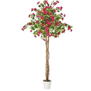 Artificial Bougainvillea Tree, Tall Potted Fake Bougainvillea Trees, Faux Tree with Lifelike Wood Trunk and Pink Flowers for Indoor Outdoor Decor - 1 of 4
