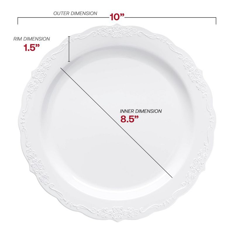 Smarty Had A Party 10" White with Silver Vintage Rim Round Disposable Plastic Dinner Plates (120 Plates), 2 of 7