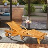 Resenkos Premium 4Level Adjustable Tanning Chair With Wheels, Acacia Wood Patio Lounger, Teak - 3 of 4
