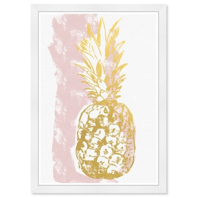 15" x 21" Gold and Blush Pineapple Food and Cuisine Framed Art Print - Wynwood Studio: Modern Decor, White Plastic Frame, Wire Mount
