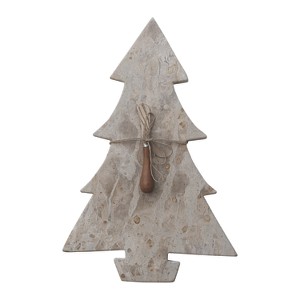 Storied Home Marble Tree Shaped Cheese and Cutting Board with Stainless Steel and Mango Wood Canape Knife, Buff Color and Natural - 1 of 2